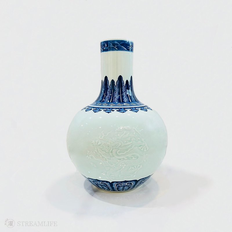 青磁彫首瓶 - 花瓶・植木鉢 - 磁器 ブルー
