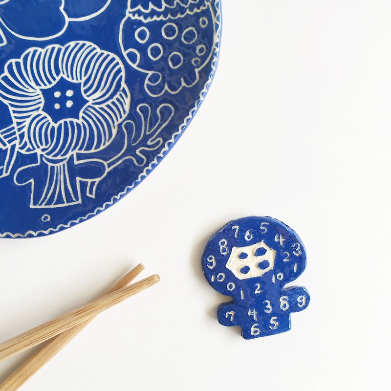 123 時鐘 花 青花 藍 陶 筷架 - 筷子/筷子架 - 陶 藍色