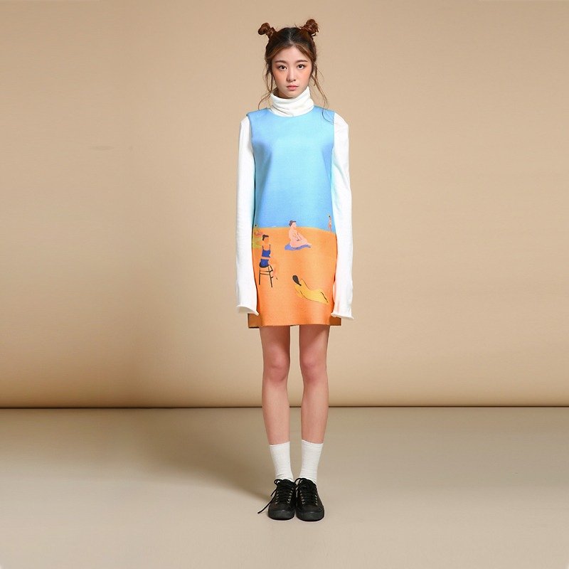 BUDU not crossing the blue print wool dress orange taste - One Piece Dresses - Polyester Multicolor