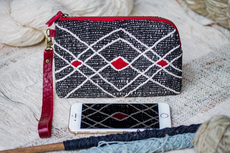 Hand Woven Cotton with Hand Embroidery Wristlet ( Black color ) - Wallets - Cotton & Hemp Black