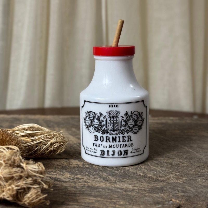 *50928-Classic French Bornier Dijon milky white glass mustard jar - ของวางตกแต่ง - แก้ว 