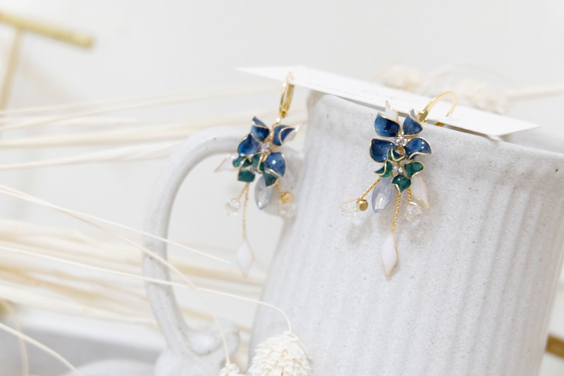 Ear acupuncture x Clip-On crystal flower-Wangyou Forest Earrings (Blue)_Light Point Jewelry - Earrings & Clip-ons - Resin Blue