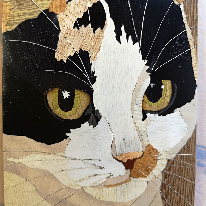 Customized cat dog pet portrait by photo, drawing ,mosaics 客製化 - Wall Décor - Wood Multicolor