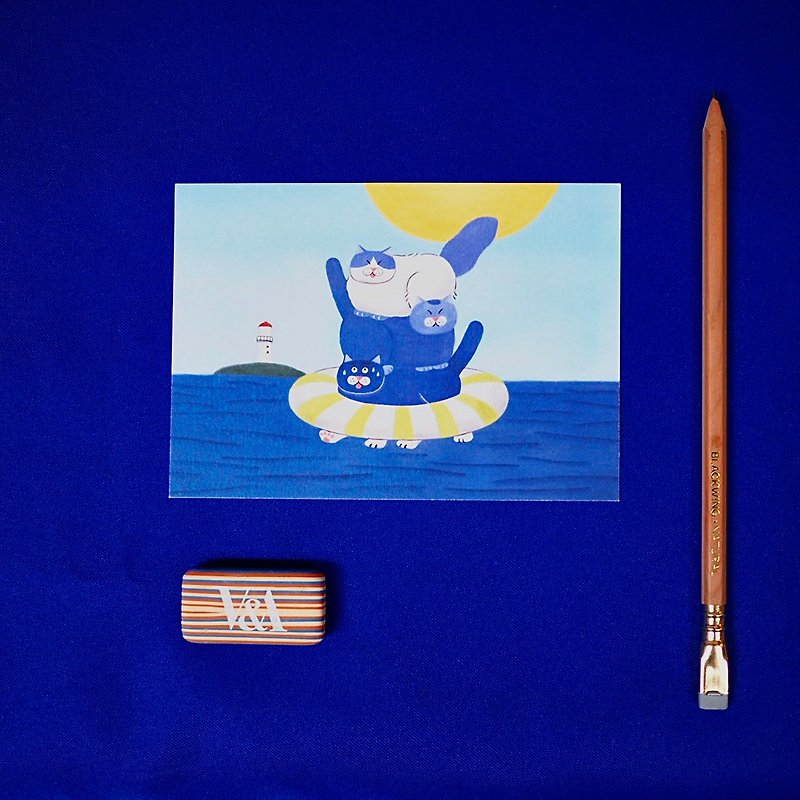 Three blue cats go swimming postcard - Cards & Postcards - Paper Blue