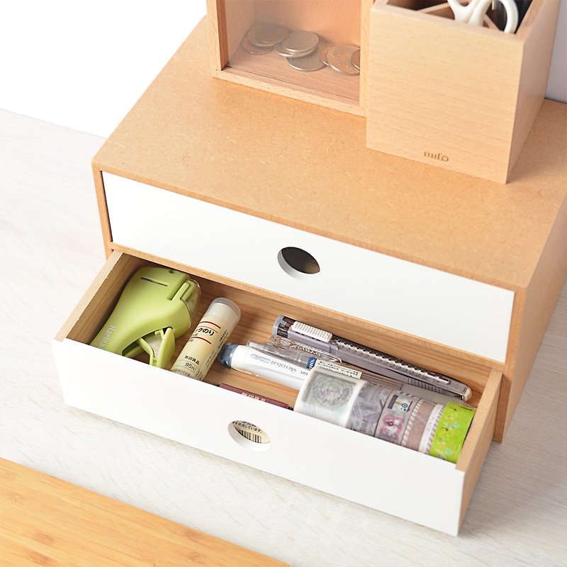 [2 Drawer Storage Box] White│Log Color Drawer Box Desktop Storage Graduation Gift Teacher Gift - กล่องเก็บของ - ไม้ 