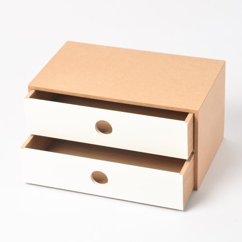 2段引き出し収納ボックス】ホワイト│ウッドカラー デスク収納