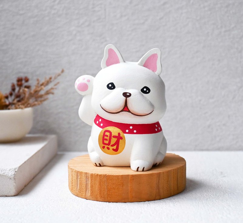 Dog Laifu Lucky Dou Business Card Holder Handmade Wooden Decorations Healing Small Wooden Carving Doll Lucky Cat - Items for Display - Wood White