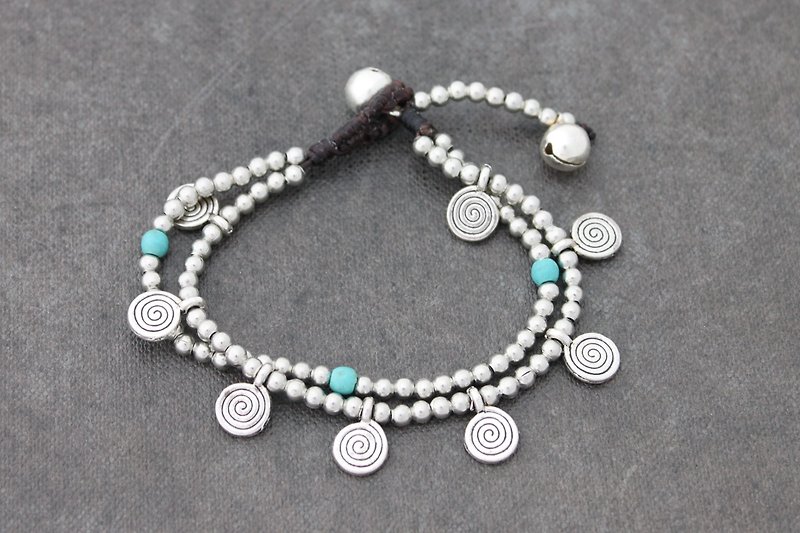 Turquoise Silver Spiral Dangling Charm Bracelets Woven - 手鍊/手環 - 其他金屬 藍色