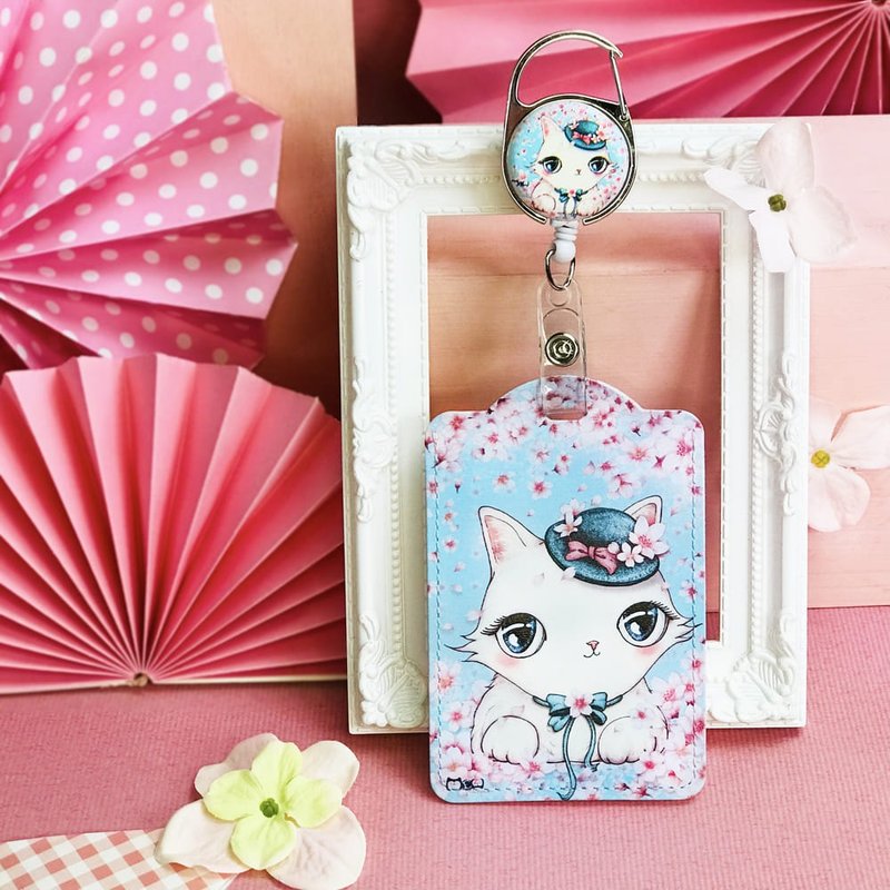 Retractable Card Holder | Identification Card Holder | Leisure Card Holder-Sakura Yuhua Cat - ID & Badge Holders - Faux Leather Blue