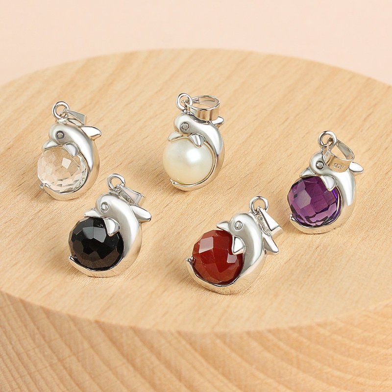 925 sterling silver necklace | Dolphin Bay Love Song (cut and multi-color selection) - สร้อยคอ - คริสตัล สีม่วง