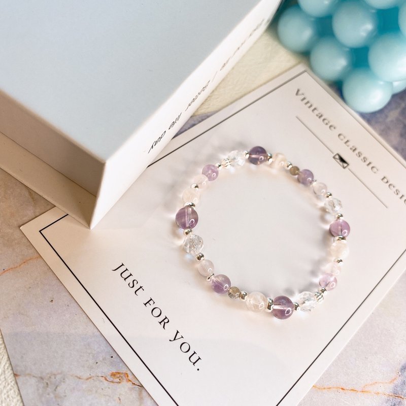 Yunji Bolivia Amethyst Rose Quartz Snowflake Ghost Gray Moonlight 925 Sterling Silver Crystal Bracelet - Bracelets - Crystal Purple