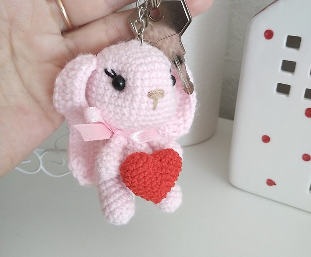  PRETYZOOM Peach Heart Bunny Rabbit Keychain Bag Easter Gift  Keyring Pendant Accessory (Assorted Color) : Home & Kitchen