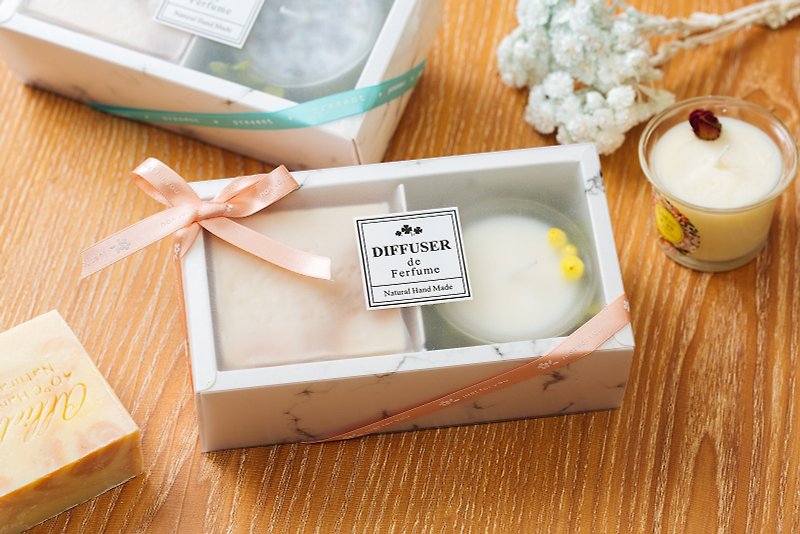 暖心呵護禮盒-乳液蠟燭與羊乳皂 生日/彌月/婚禮小物/姐妹禮 - 身體乳/按摩油 - 植物．花 透明