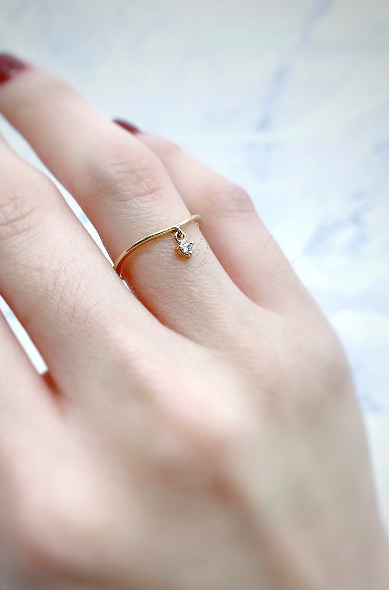 【華凜a kari系列】 K18垂吊式鑽戒 戒指 項鍊兩用 - 戒指 - 貴金屬 
