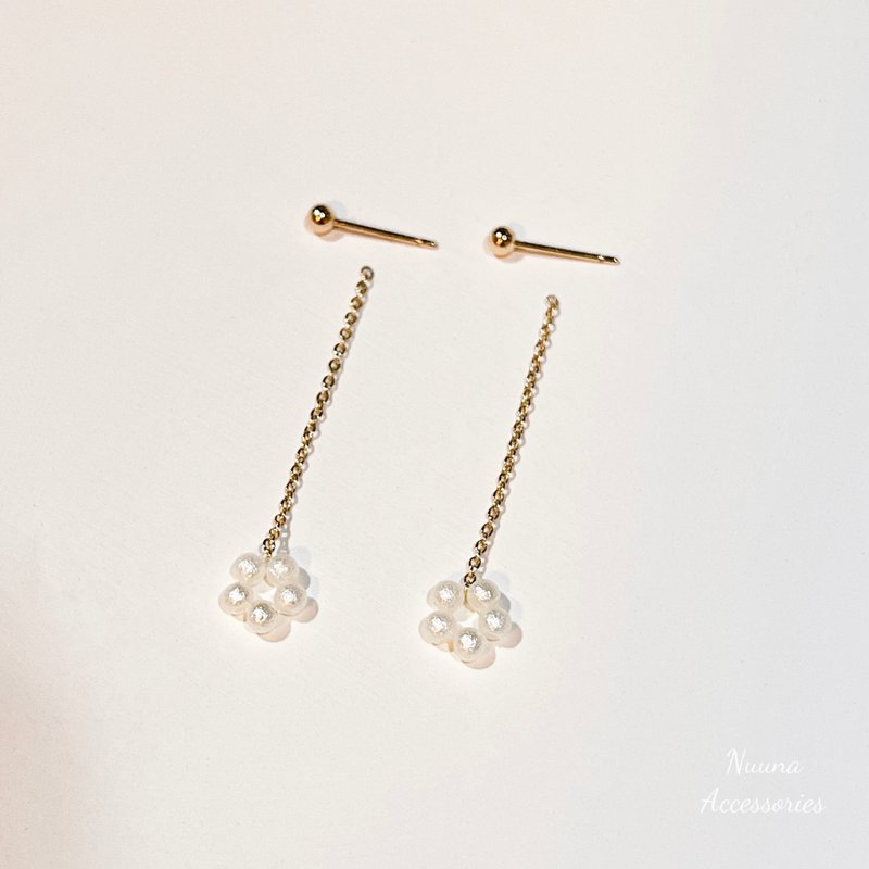 14KGF l Double Wear l Good Times l Japanese Cotton Bead Earrings - ต่างหู - เครื่องประดับ ขาว