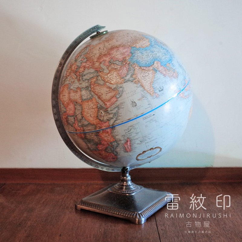 REPLOGLE 12" USA Handmade Antique Blue Embossed Globe Metal Base - ของวางตกแต่ง - กระดาษ สีน้ำเงิน