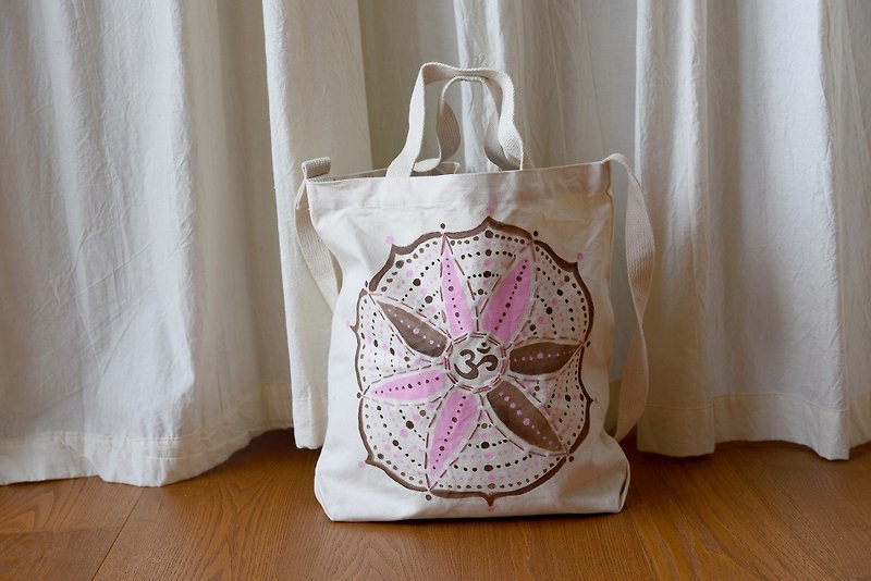 Yoga OM 獨家手繪刺繡瑜珈袋側背包手提包 - 側背包/斜孭袋 - 棉．麻 粉紅色
