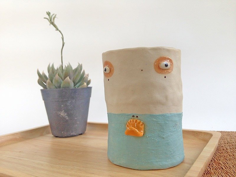 Duck ceramic pencil holder , ceramic cup, ceramic pot - 花瓶/花器 - 陶 藍色