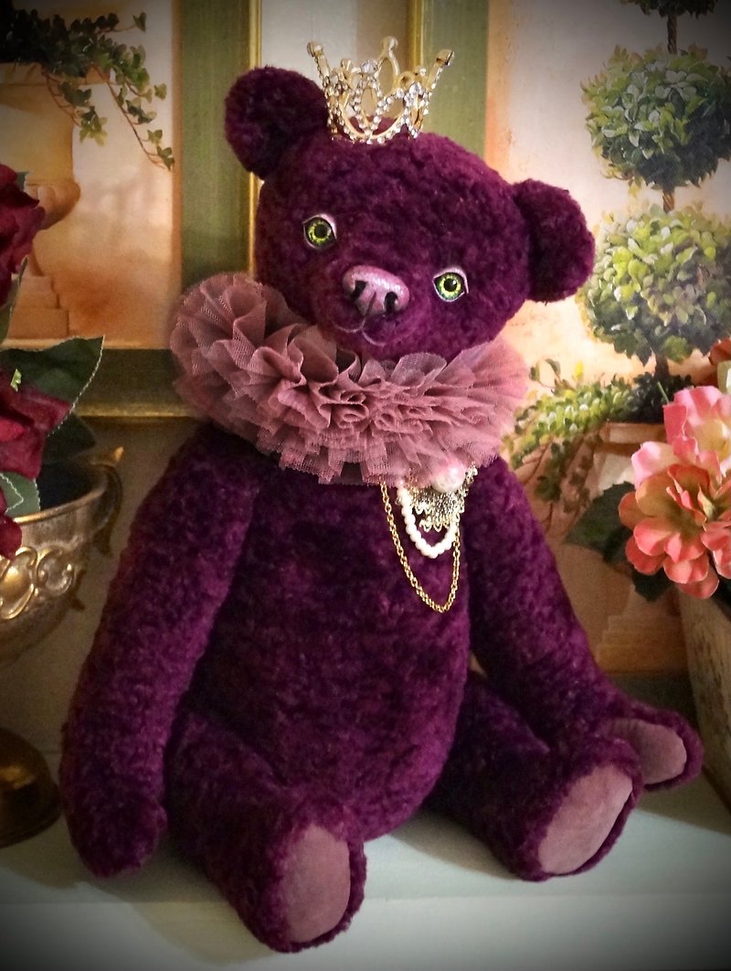 In stock. Estelle. Artist Teddy bear toy stuffed doll. OOAK. 作者の熊 作者的熊 泰迪熊 テディベア - Stuffed Dolls & Figurines - Other Materials Purple