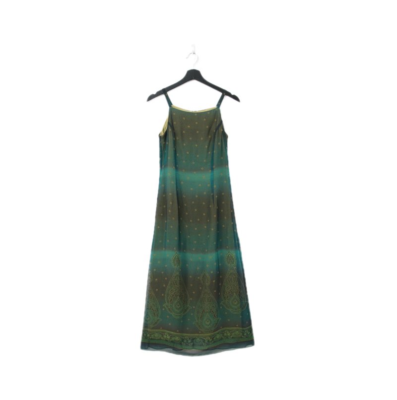 Back to Green-復古長洋裝 綠漸層 花朵歐風Ls-38//vintage dress - 洋裝/連身裙 - 棉．麻 