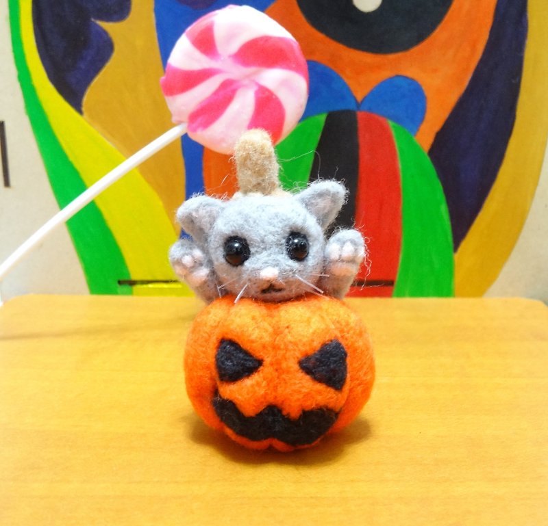 Halloween Jack's Pumpkin -Wool felt (key ring or Decoration) - Stuffed Dolls & Figurines - Wool Multicolor
