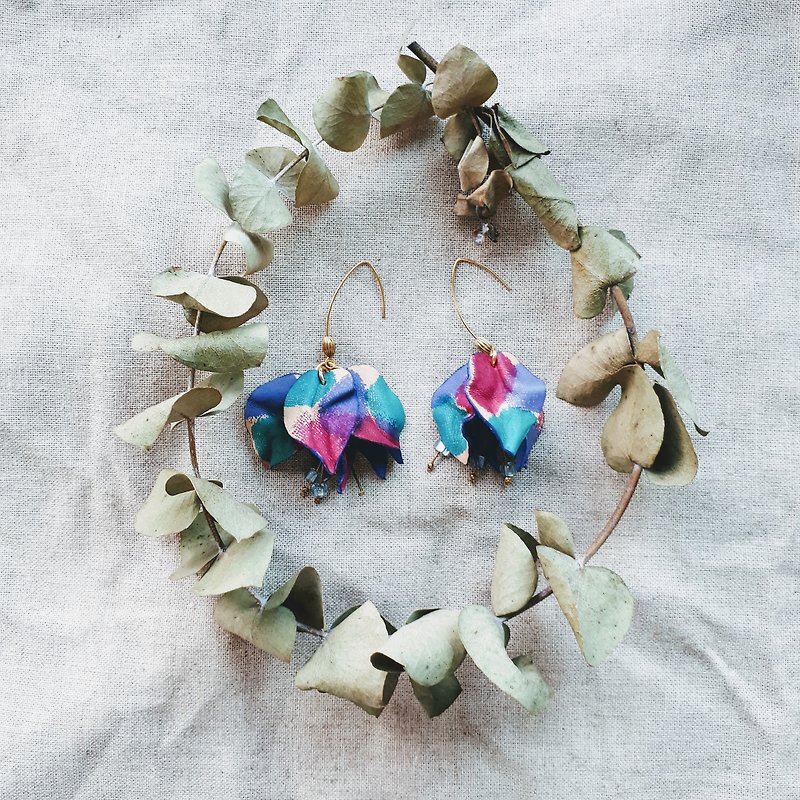 Aurora Bougainvillea (pair)_hand dyed leather sculpture - Earrings & Clip-ons - Genuine Leather Multicolor
