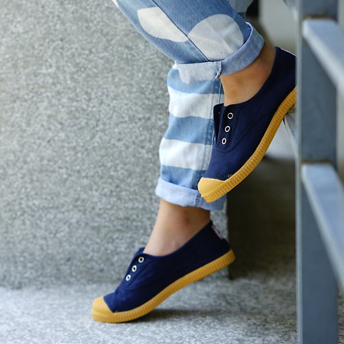 CIENTA 西班牙帆布鞋 西班牙帆布鞋 CIENTA J70997 77 深藍色 黃底 經典布料 童鞋