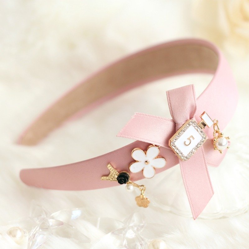 優雅法式風格飾物頭箍 - 髮飾 - 棉．麻 粉紅色