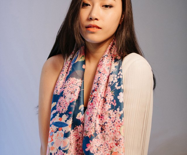 Sakura and Phoenix scarf - Cherry blossom flower - Japanese
