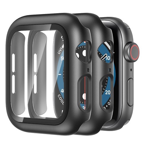 AHAStyle 官方品牌店 Apple Watch 一體式正面鋼化玻璃硬殼防刮保護殼 - 兩組入