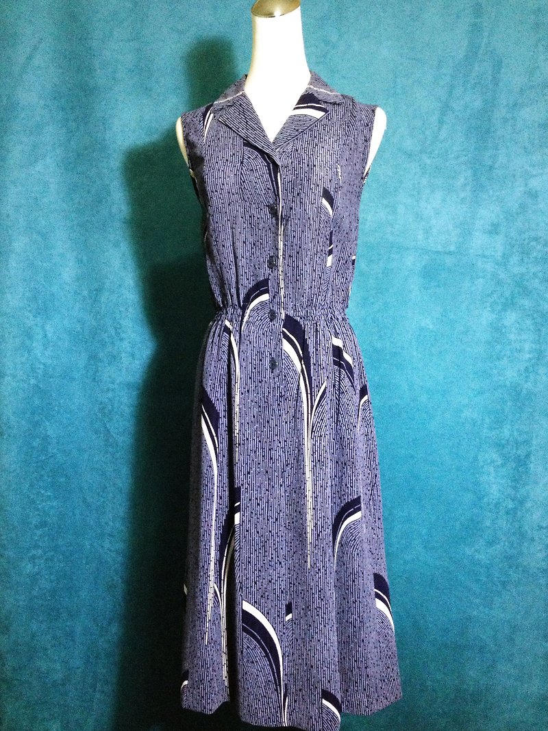 Ping-pong vintage [vintage dress / Nippon blue vintage totem sleeveless long dress] abroad back VINTAGE - One Piece Dresses - Other Materials Blue