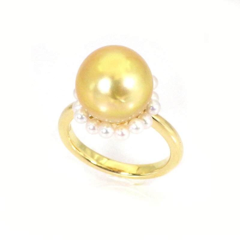Golden South Sea pearl Japanese Akoya pearl ring18K yellow gold - แหวนทั่วไป - ไข่มุก 