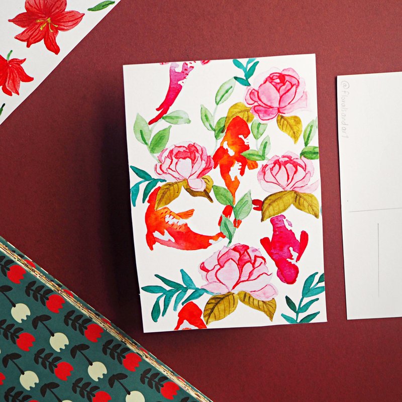 Floral fish postcard - 卡片/明信片 - 紙 多色