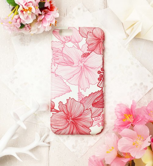 Mulberry hibiscus pattern-blooming red iPhone original mobile phone case/protective cover
