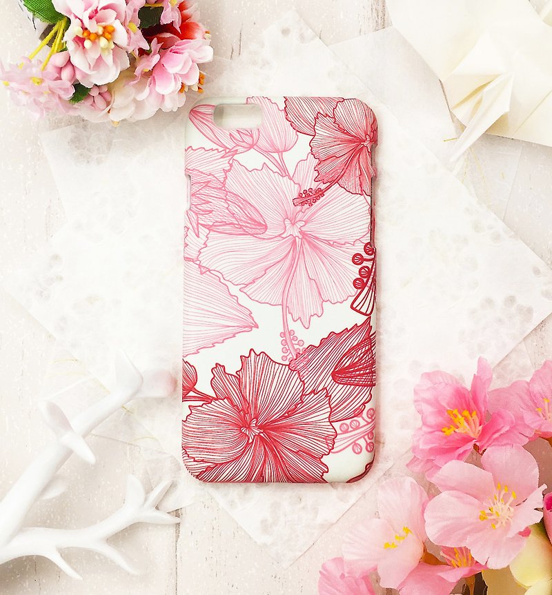 Mulberry hibiscus pattern-blooming red iPhone original mobile phone case/protective cover - Phone Cases - Plastic Pink