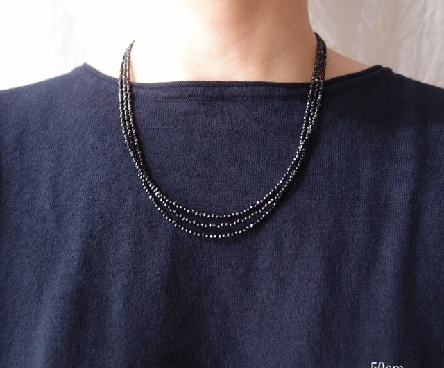 ブラックスピネル　オパール　ネックレス　3連 オパール×ブラックスピネルの3連ロングネックレス（SV金具