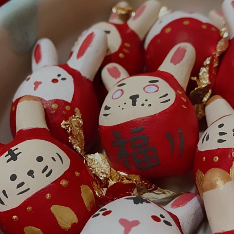 [Original Handmade] Blessing Rabbit Dharma Group - Stuffed Dolls & Figurines - Clay Red
