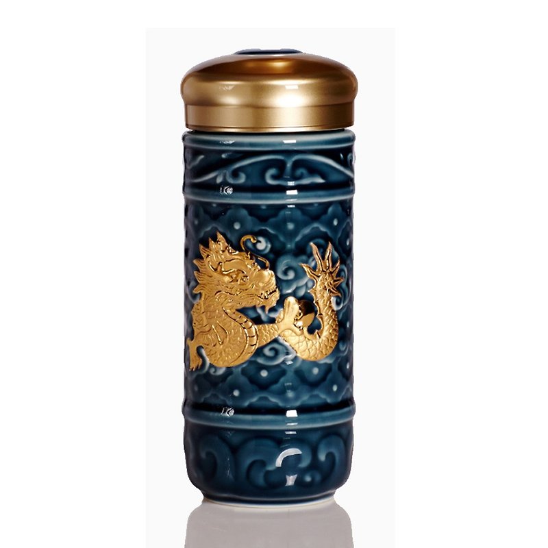 Feiyue Xianglong portable cup / large / double layer / blue gold - กระติกน้ำ - เครื่องลายคราม 