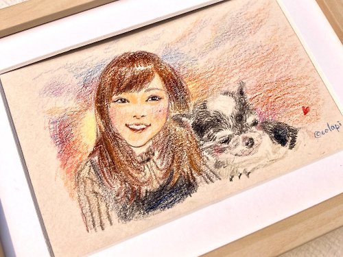 銘心藝品 客製 寵物插畫 精緻溫馨插畫 女孩與狗狗 含框包裝 似顏繪