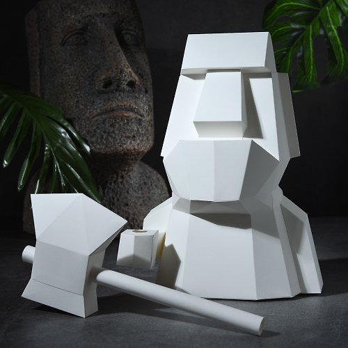 盒紙動物 BOX ANIMAL - 台灣原創紙模設計開發 3D紙模型-做到好成品-擺飾系列-厚道摩艾(斧頭版)