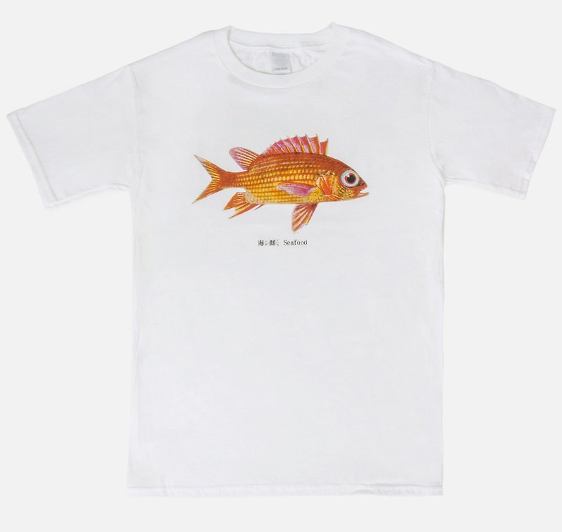 短袖T恤-海鮮 Seafood - T 恤 - 棉．麻 紅色
