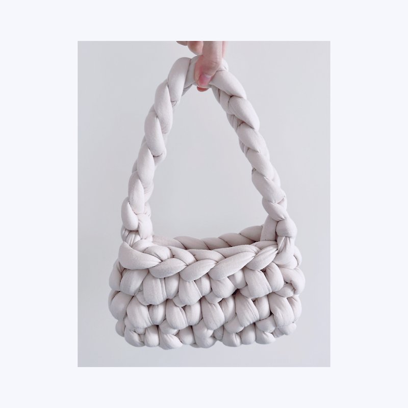 Extra thick cotton thread crochet bag - กระเป๋าแมสเซนเจอร์ - ผ้าฝ้าย/ผ้าลินิน สีกากี