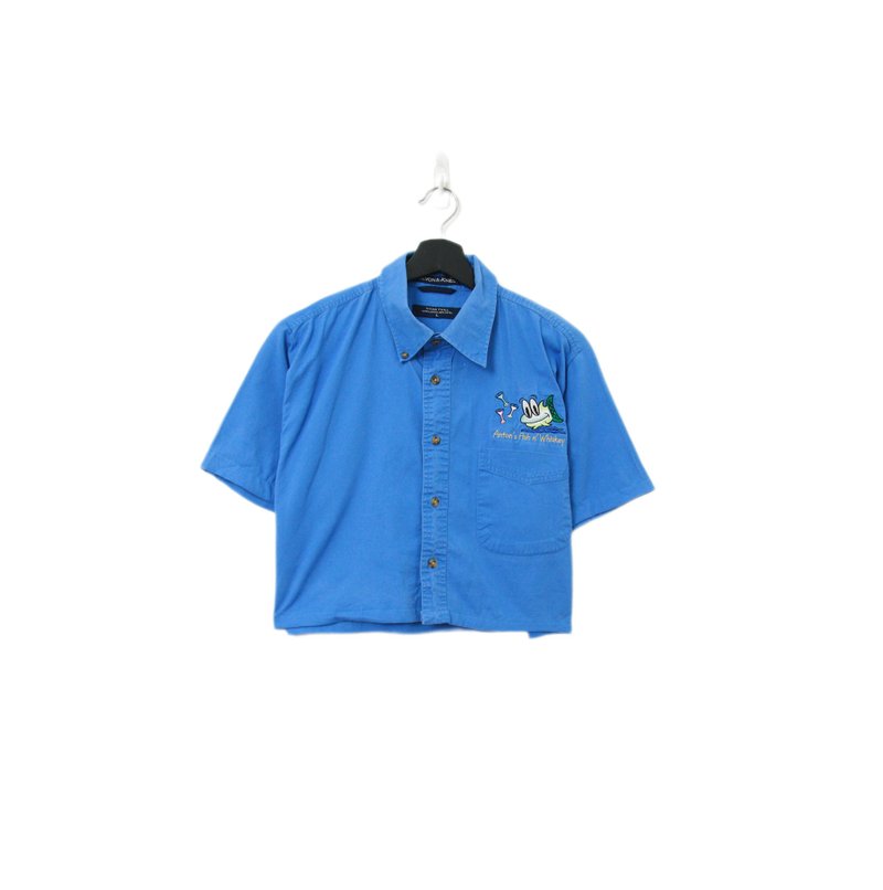 Back to Green-再製短板刺繡襯衫 大眼魚 wt-12//vintage shirt - 女襯衫 - 棉．麻 