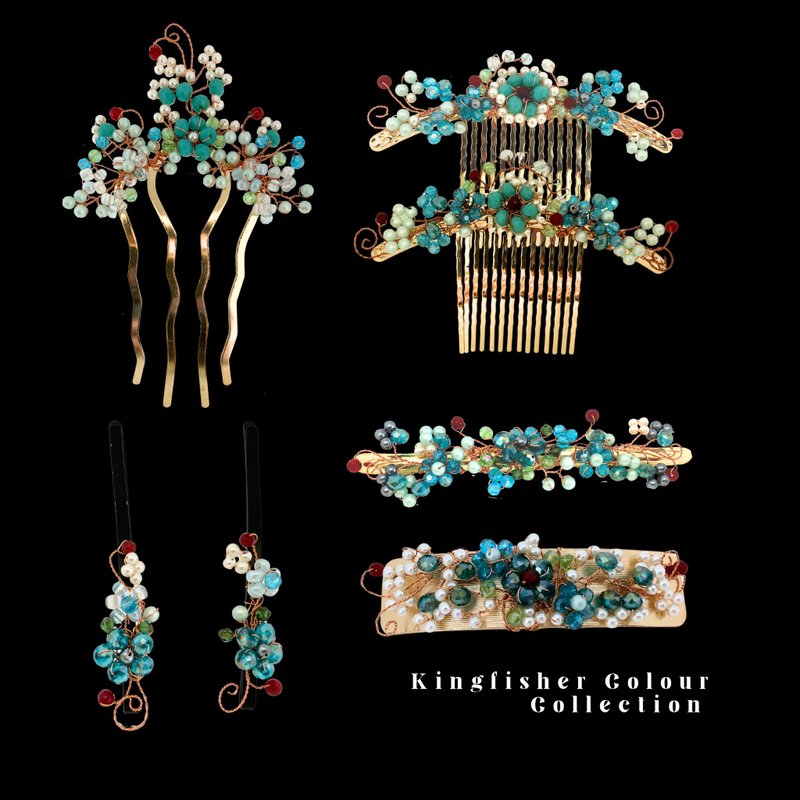 Unique Stylist Handmade Hair Clip, Tian-Tsui inspired accessory, Gift for her - 髮夾/髮圈 - 其他材質 藍色
