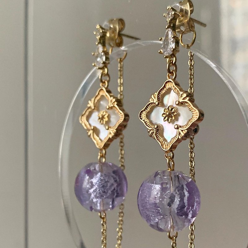 ALYSSA & JAMES Vintage Natural Fritillary Lavender-like Purple Essential Oil Glass Bead Earrings - Necklaces - Colored Glass Purple