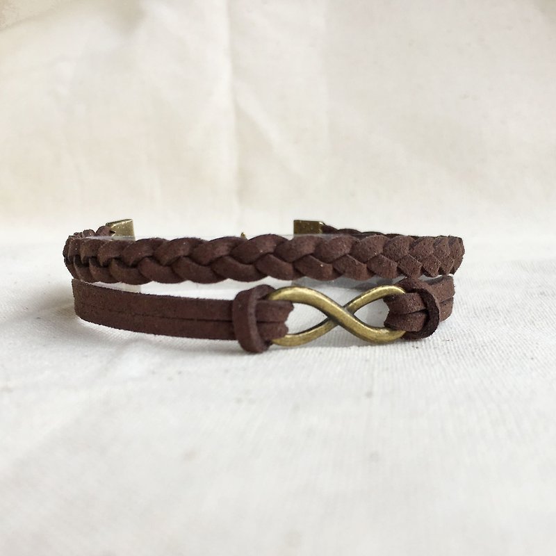 Handmade Double Braided Infinity Bracelets –dark brown limited - สร้อยข้อมือ - วัสดุอื่นๆ สีนำ้ตาล