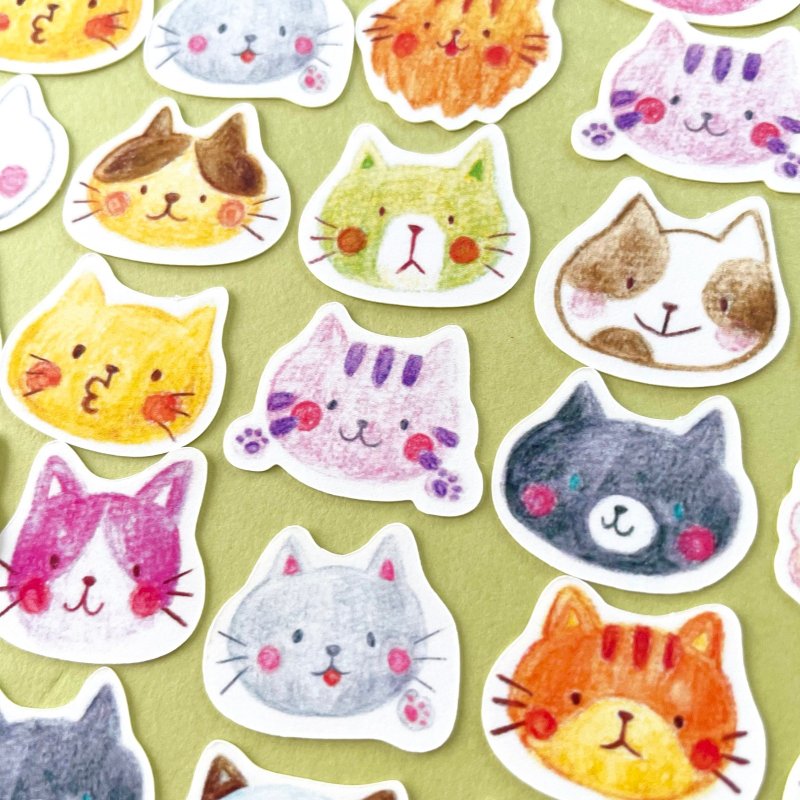 ねこねこフレークシール(ポストカード付) - 貼紙 - 紙 多色