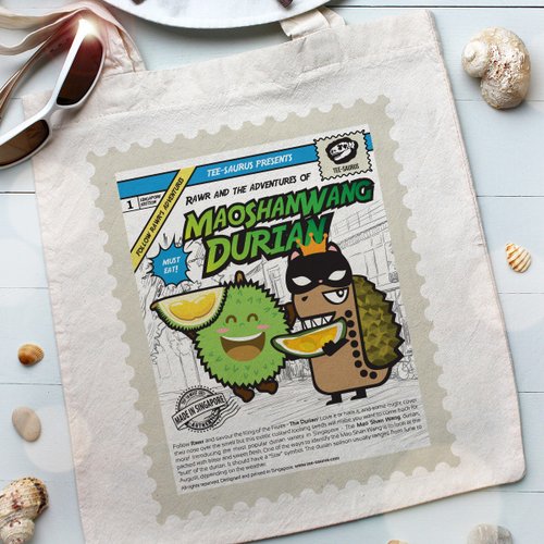 Tee-Saurus Tee-Saurus Happy Totes - Singapore Durian Cotton Tote Bag