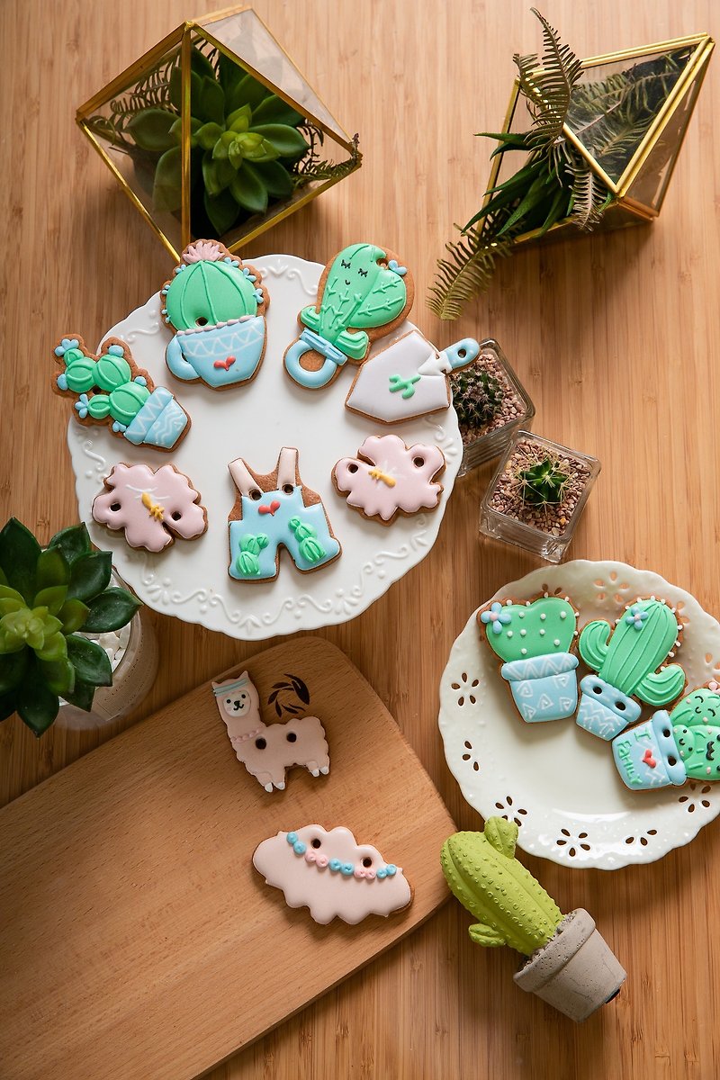 [Salivation Biscuits] Cute Pink Blue Cactus Salivation Biscuits 12 Pieces - Handmade Cookies - Fresh Ingredients 