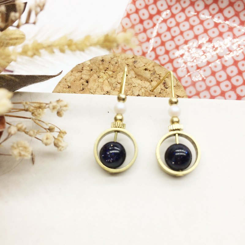 L forests groceries Bronze earrings natural stone sand Stone turning blue / white pine hook Shiershan l l ear Clip-On - Earrings & Clip-ons - Gemstone Blue